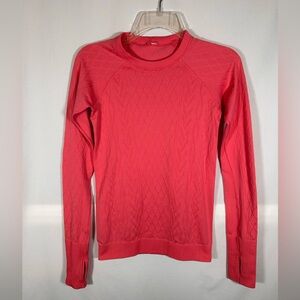 Lululemon Coral Pink Textured Knit Sweater Thumbhole Pullover Athletic Casual XS